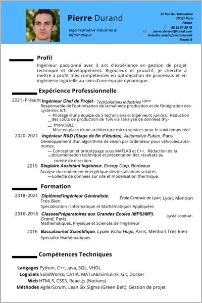 Exemple de CV Ingénieur