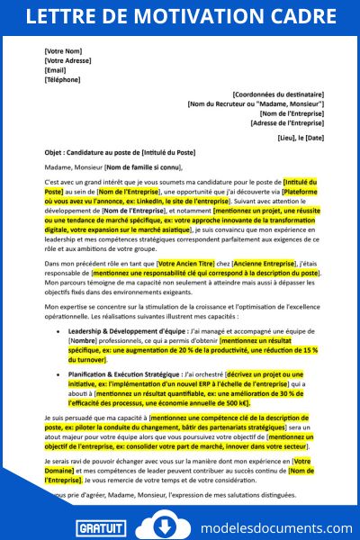 Lettre de Motivation Cadre