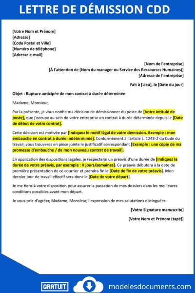 Lettre de démission CDD