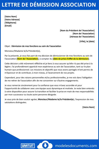 Lettre de démission association