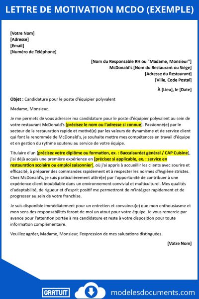 Lettre de motivation McDo