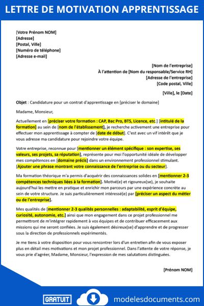 Lettre de motivation apprentissage