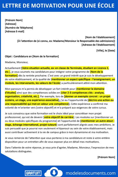 Lettre de motivation pour une école