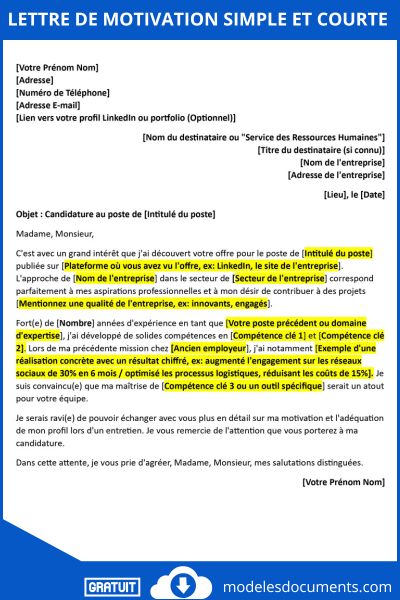 Lettre de motivation simple et courte