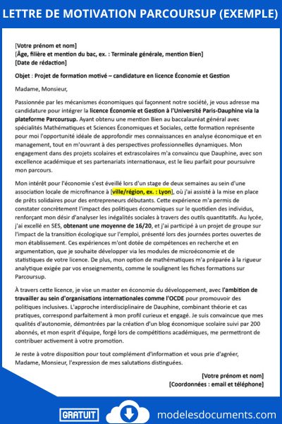 lettre de motivation Parcoursup