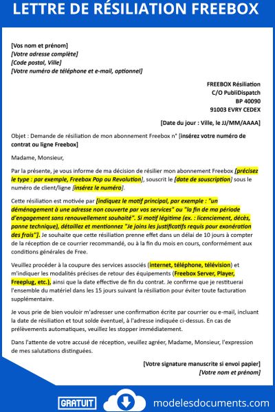 lettre de résiliation Freebox