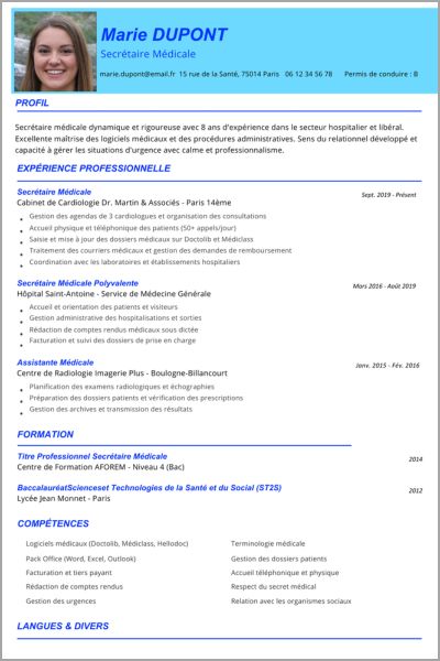 Exemple CV Secrétaire Médicale