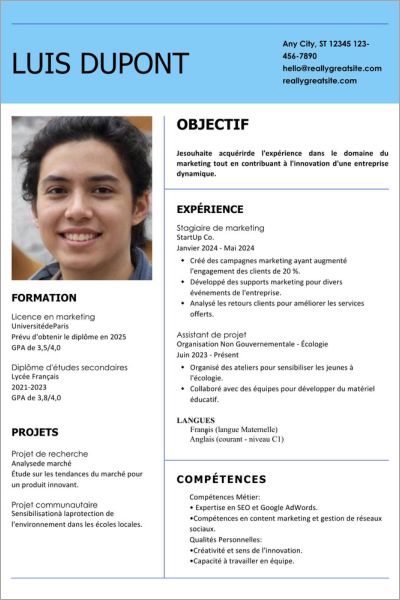 Exemple de cv étudiant