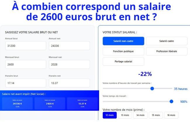 2600 euros brut en net mensuel