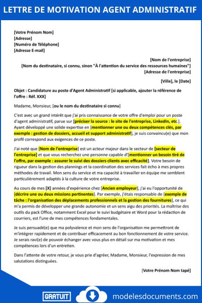Lettre de motivation agent administratif