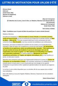 Lettre de motivation pour un job d’été : exemple gratuit et conseils