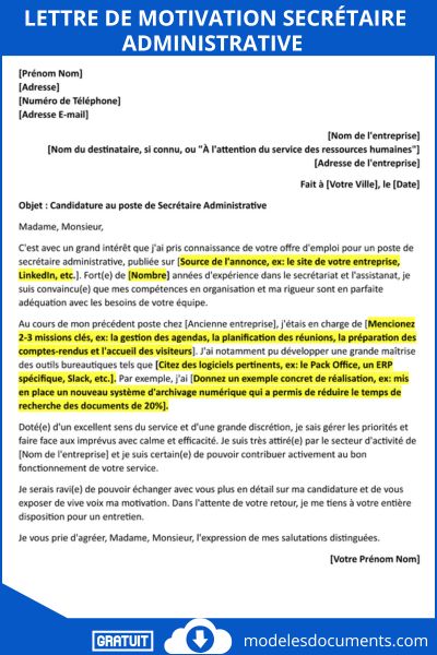 Lettre de motivation secrétaire administrative