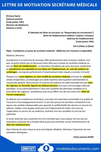 Lettre de motivation secrétaire médicale