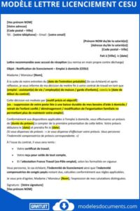 Modèle de lettre de licenciement CESU prêt à remplir (PDF / Word)
