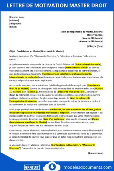 lettre de motivation master droit