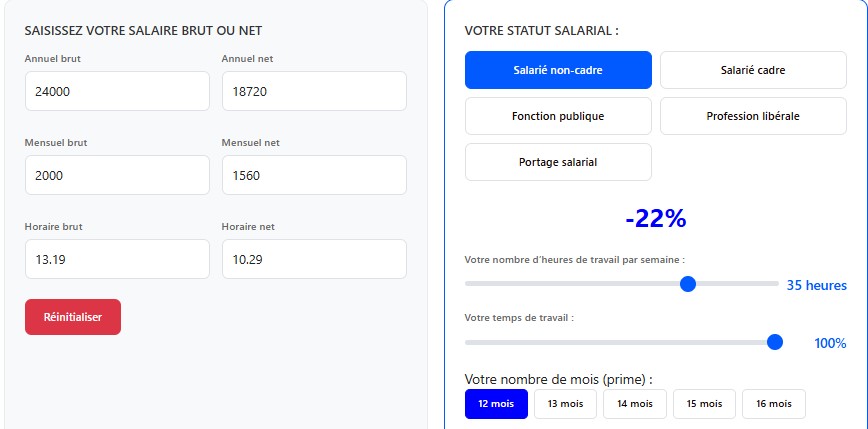 salaire 2000 euros brut en net