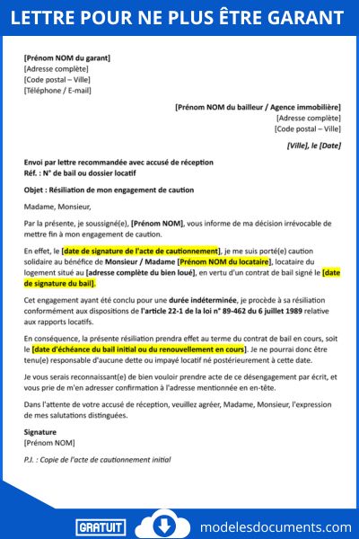 Lettre pour ne plus être garant