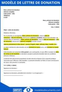 Modèle de lettre de donation pour don d’argent ou de biens