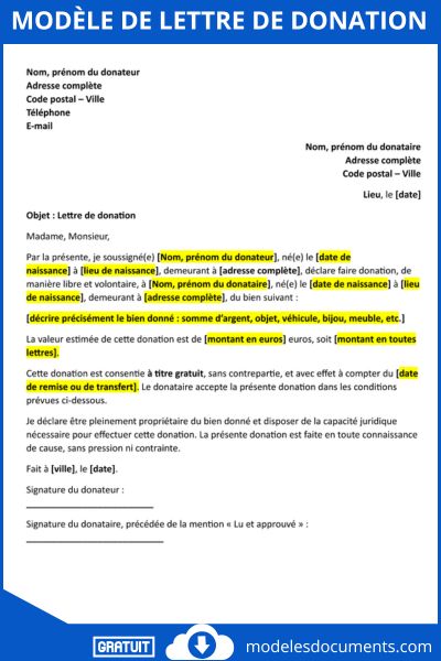 Modèle de lettre de donation