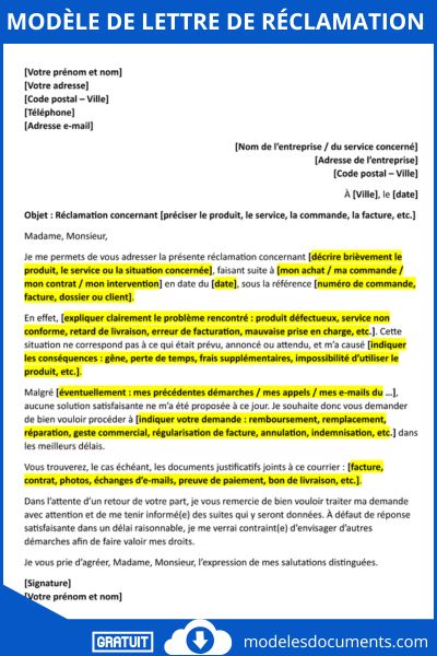 Modèle de lettre de réclamation