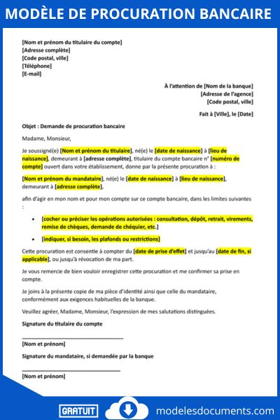 Modèle de procuration bancaire