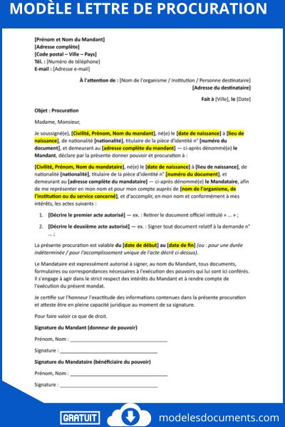 Modèle lettre de procuration