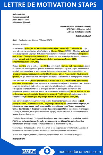 lettre de motivation STAPS