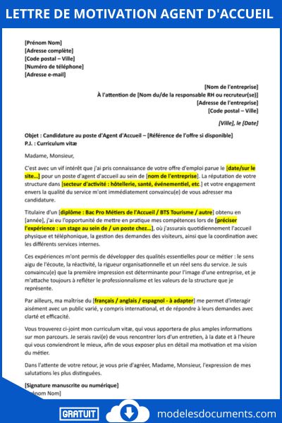 lettre de motivation agent d'accueil