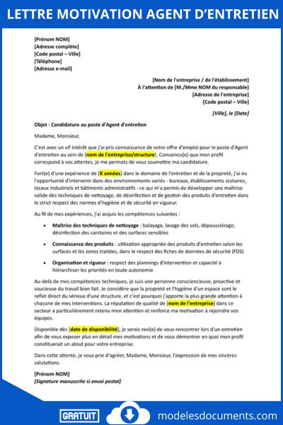 lettre motivation agent d’entretien