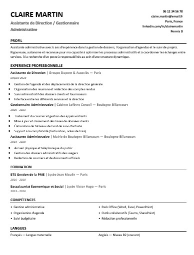 CV de modele classique