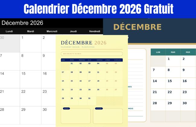 Calendrier Décembre 2026 Gratuit