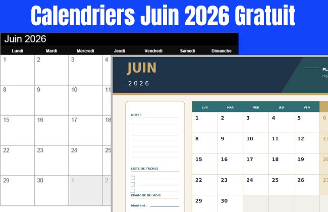 Calendrier Juin 2026 à Imprimer Gratuit