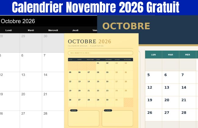 Calendrier Novembre 2026 Gratuit