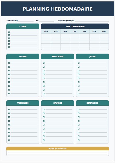 Planning semaine à imprimer