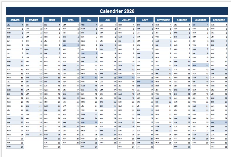 calendrier de 2026