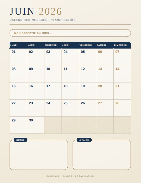 calendrier de juin 2026
