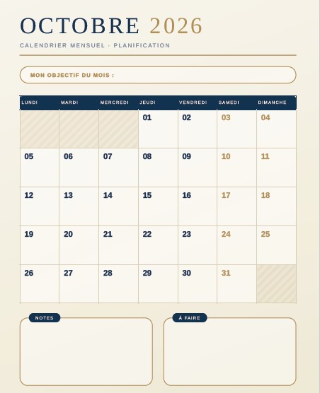 calendrier de octobre 2026