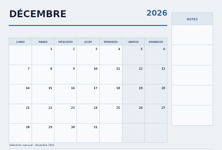 calendrier decembre 2026 corporate