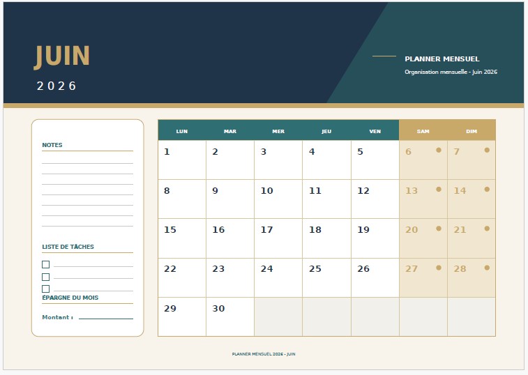 calendrier juin 2026 planner