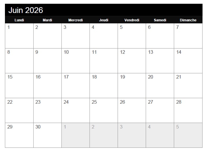 calendrier juin 2026