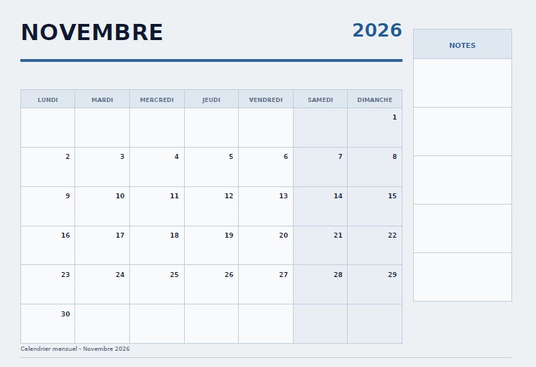 calendrier novembre 2026 corporate