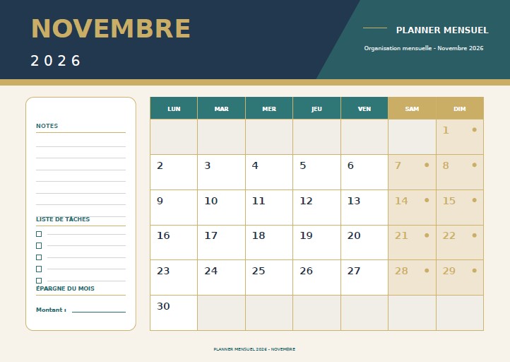 calendrier novembre 2026 planner