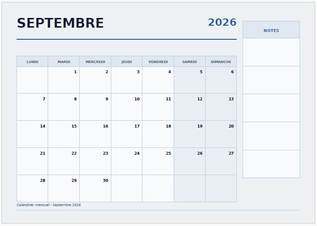 calendrier septembre 2026 corporate