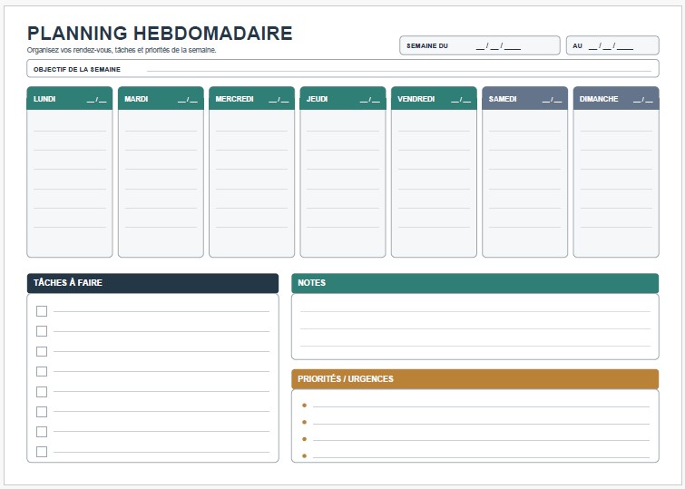 planning hebdomadaire à imprimer